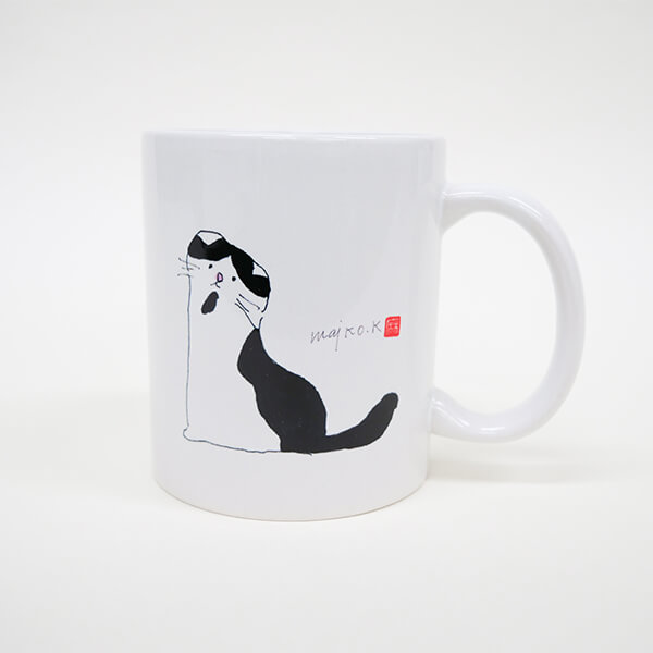 女優 川上麻衣子さん 手書きイラスト オリジナルマグカップ（アクア）猫