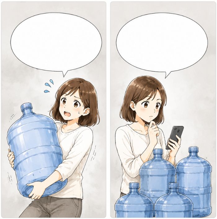 ウォーターサーバーの使い勝手を描いたマンガ