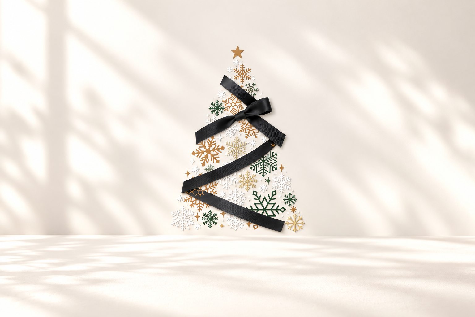 雪の結晶とリボンで飾られたクリスマスツリー