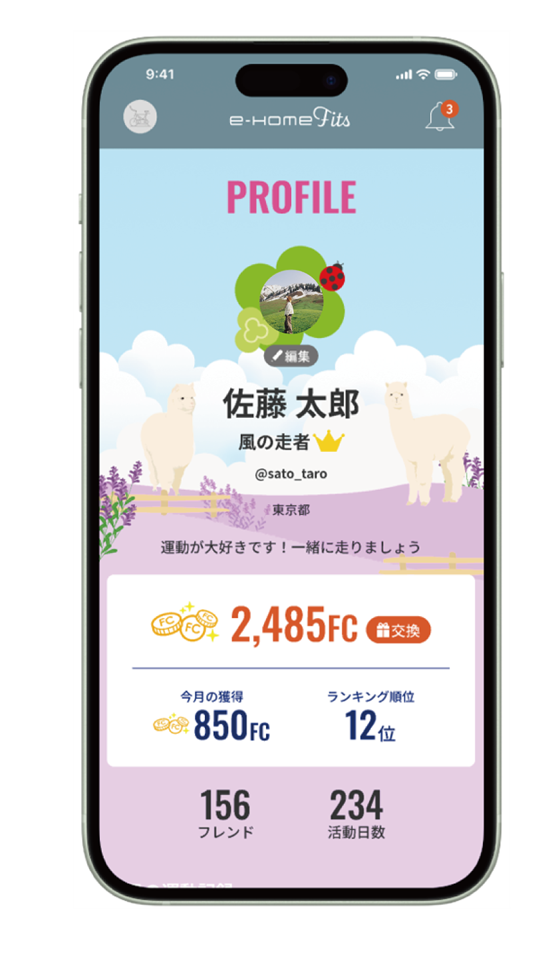 フィッツコインで着せ替えたプロフィール画面